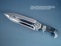 "Aeolus" reverse side view in 440C high chromium stainless steel blade, hand-engraved 304 stainless steel bolsters, Labradorite gemstone handle