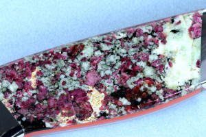 "Concordia" Eudialite and Red River Jasper gemstone handle close up magnification detail